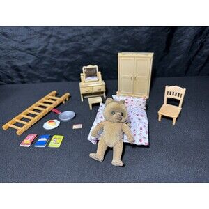 Sylvian Families Calico Critters VTG Lot Of Furniture & Racoon 15+ Piece Closet